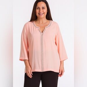 Charter Club Blush Pink Beaded Neckline Blouse NWT SIZE L
